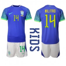 Brasilien Eder Militao #14 Bortaställ Barn VM 2022 Korta ärmar (+ Korta byxor)